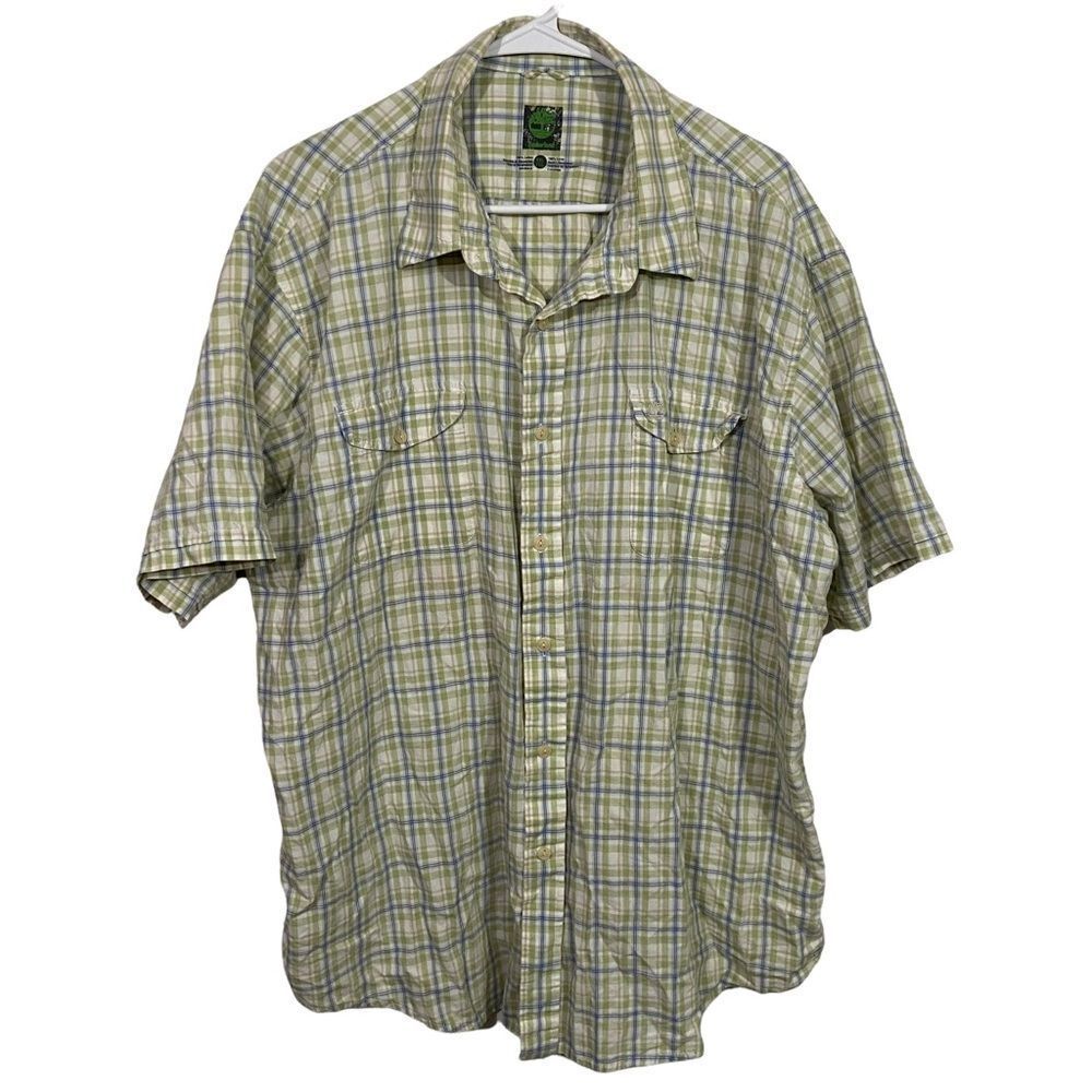 Timberland Green Plaid Short Sleeve Button Up Shirt